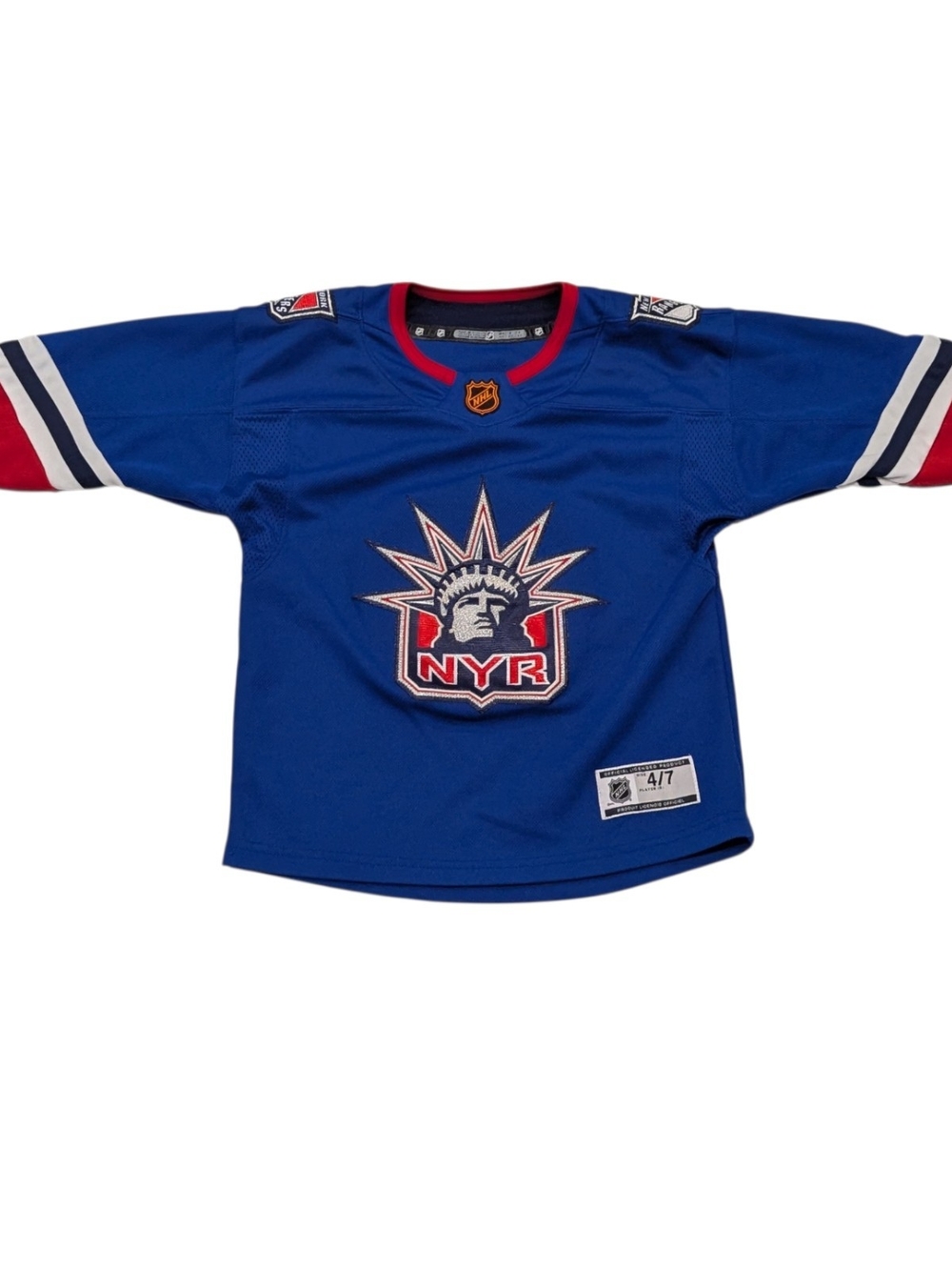 New York Rangers NHL Reverse Retro Lady Liberty Youth Hockey Jersey 4/7